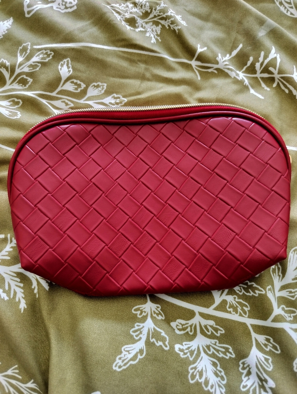 Lancome Red Woven Cosmetic Pouch with Gold Zipper *New/Unused*